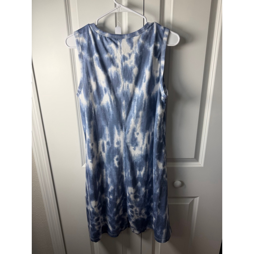 SHEIN Tie-Dye Sleeveless Dress L Blue White EUC - Picture 2 of 8